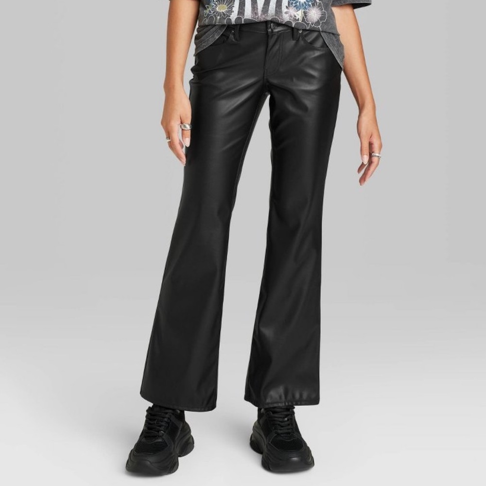 Women's Low-Rise Faux Leather Flare Pants - Wild Fable Black- Size 8 New